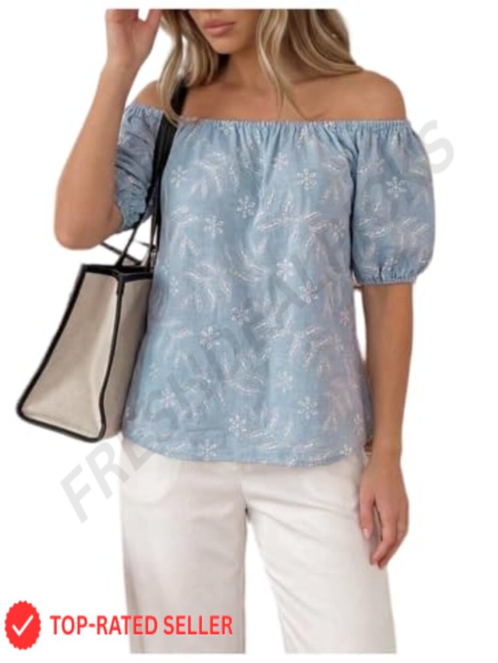 Off The Shoulder Floral Embroidered Blouse Peasant Top